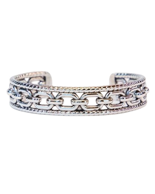 Women's 18K White Gold Plated Rope And Chain Cuff Bracelet - Wc-Br03Wg