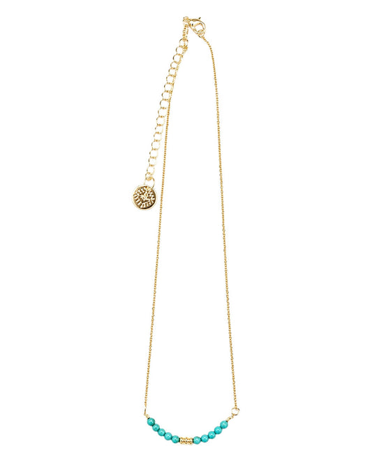 Women's 15" 18K Gold Plated Dainty Chain and Turquoise And Disc Beaded Bar Necklace - Wc-N23G