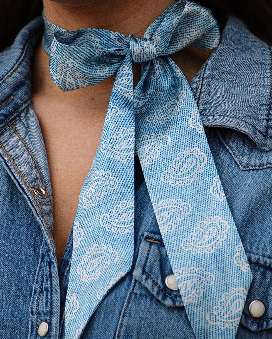 Women's 100% Silk White Paisley Pattern Twilly Scarf - Tw016Dnm