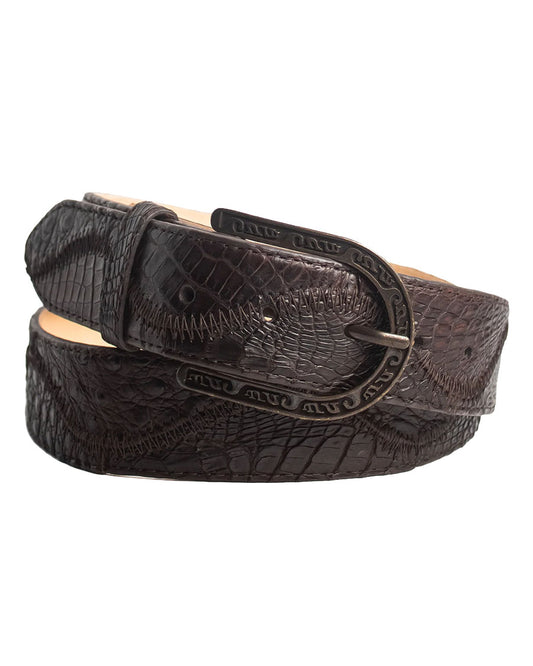 Men's Chocolate Caiman Embroidery & Patchwork Waves Belt - Cb301
