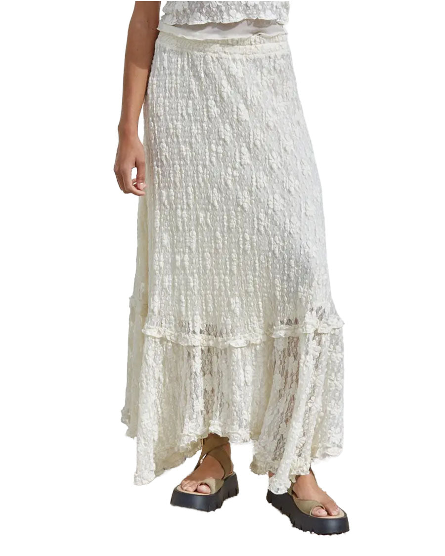 Women's Knit Lace Midi Skirt - L9327B-Ivory