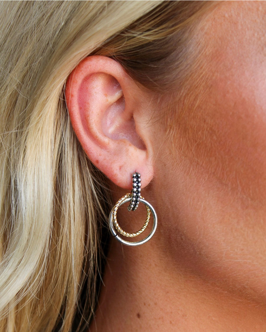 Women's 18K Yellow Gold & White Gold Plated Interlocking Hoop Post Earrings - Wc-E33T