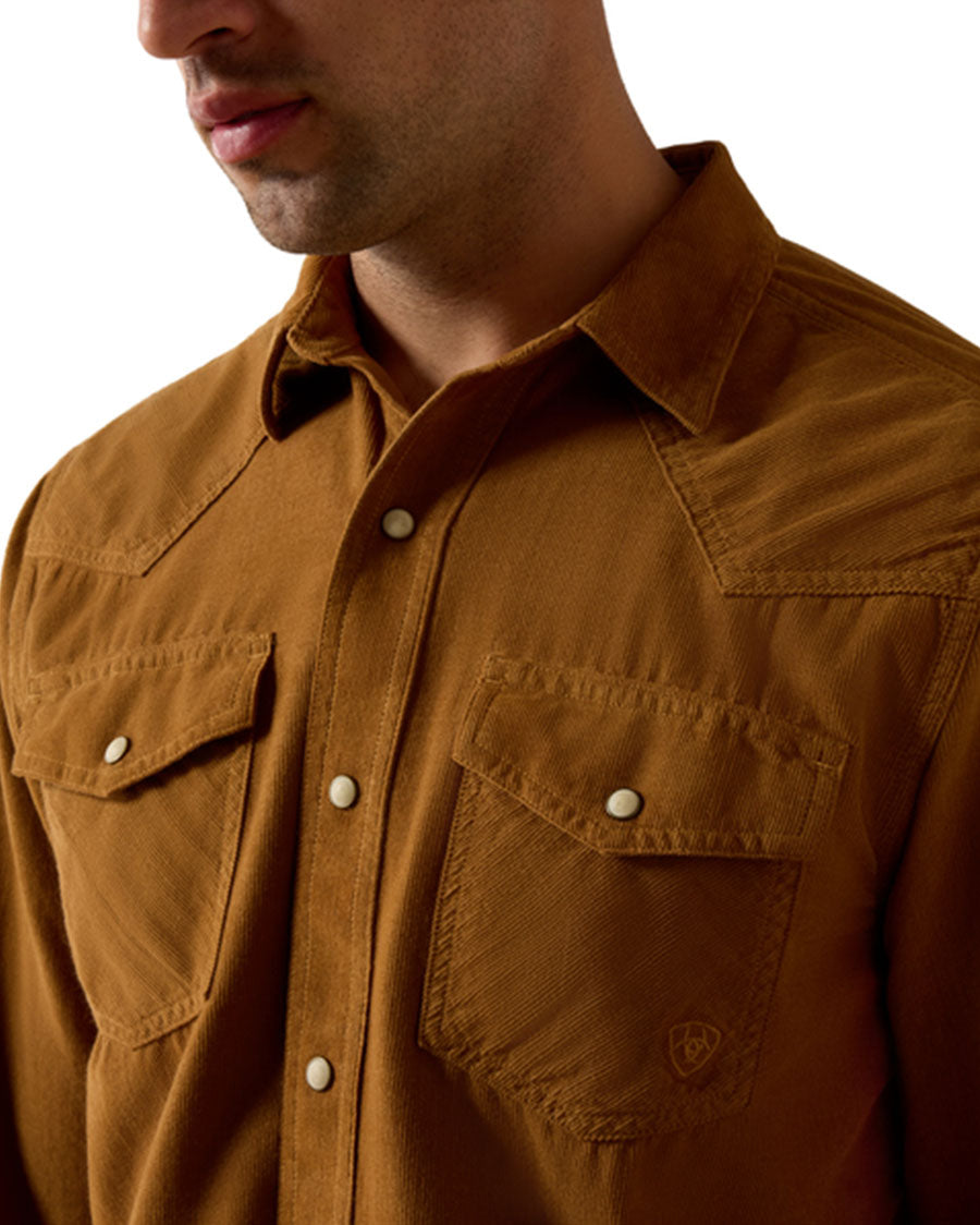 Men's Retro Handorf Corduroy Fitted Snap Long Sleeve Western Shirt - 10080649