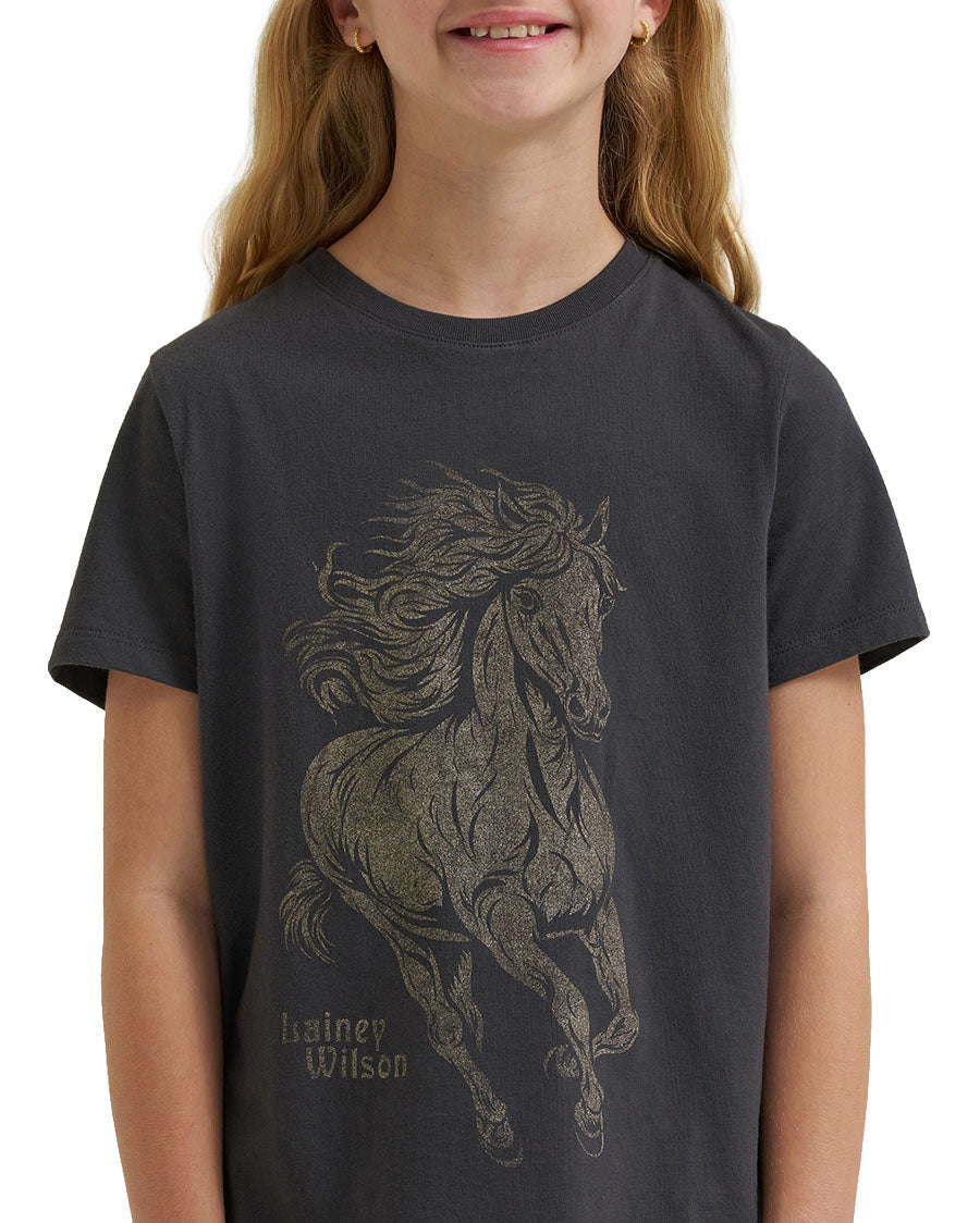 Girls' Wrangler X Lainey Wilson Girls' Glitter Horse Short Sleeve Graphic T-Shirt - 112385586