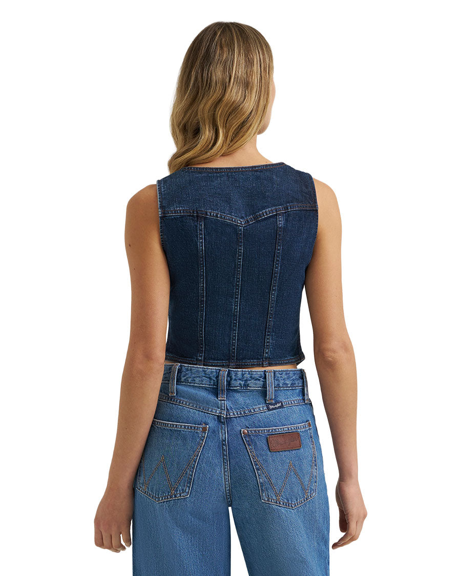 Women's Retro Americana Denim Bustier Vest - 112385709