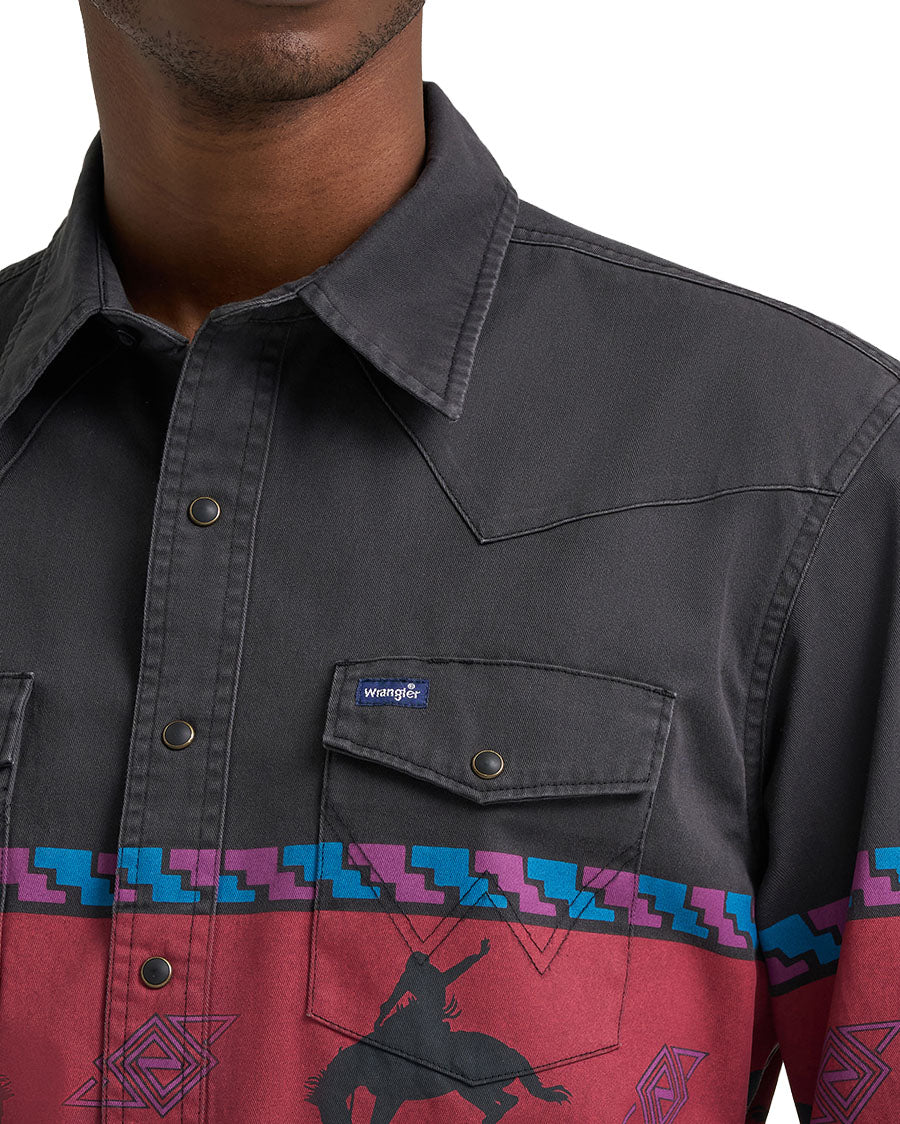 Men's Vintage Inspired Long Sleeve Classic Fit Western Shirt - 112385790