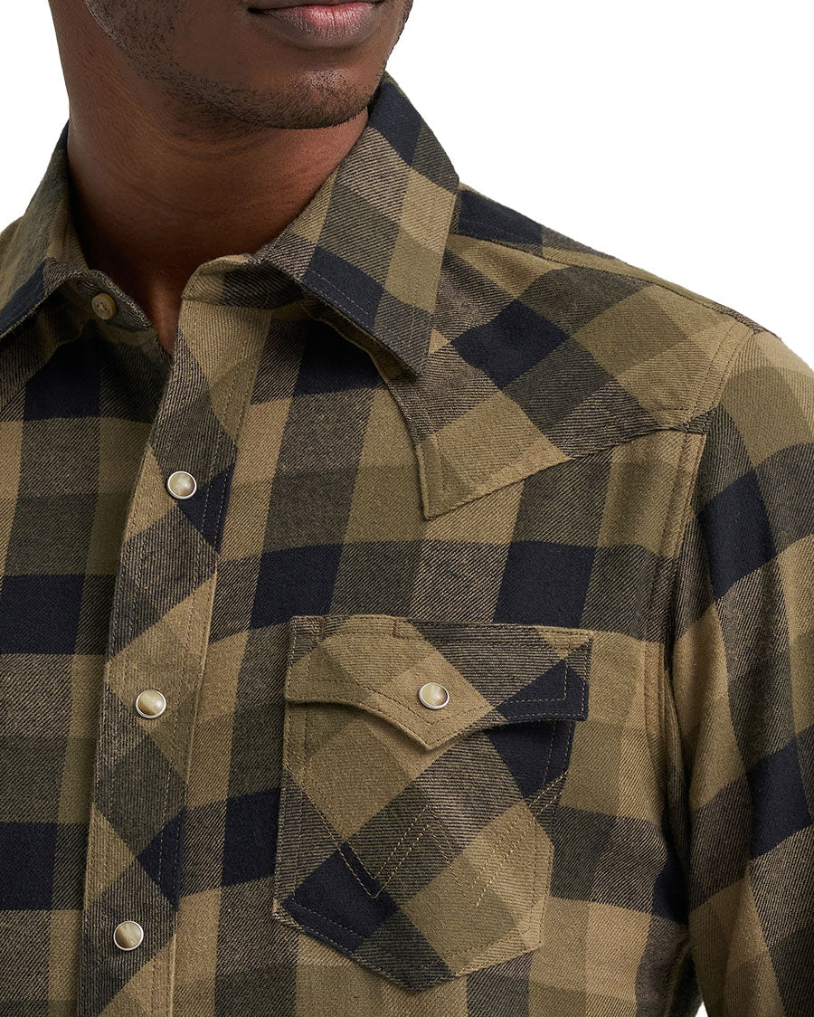 Men's Retro Flannel Long Sleeve Snap Western Shirt - 112385918