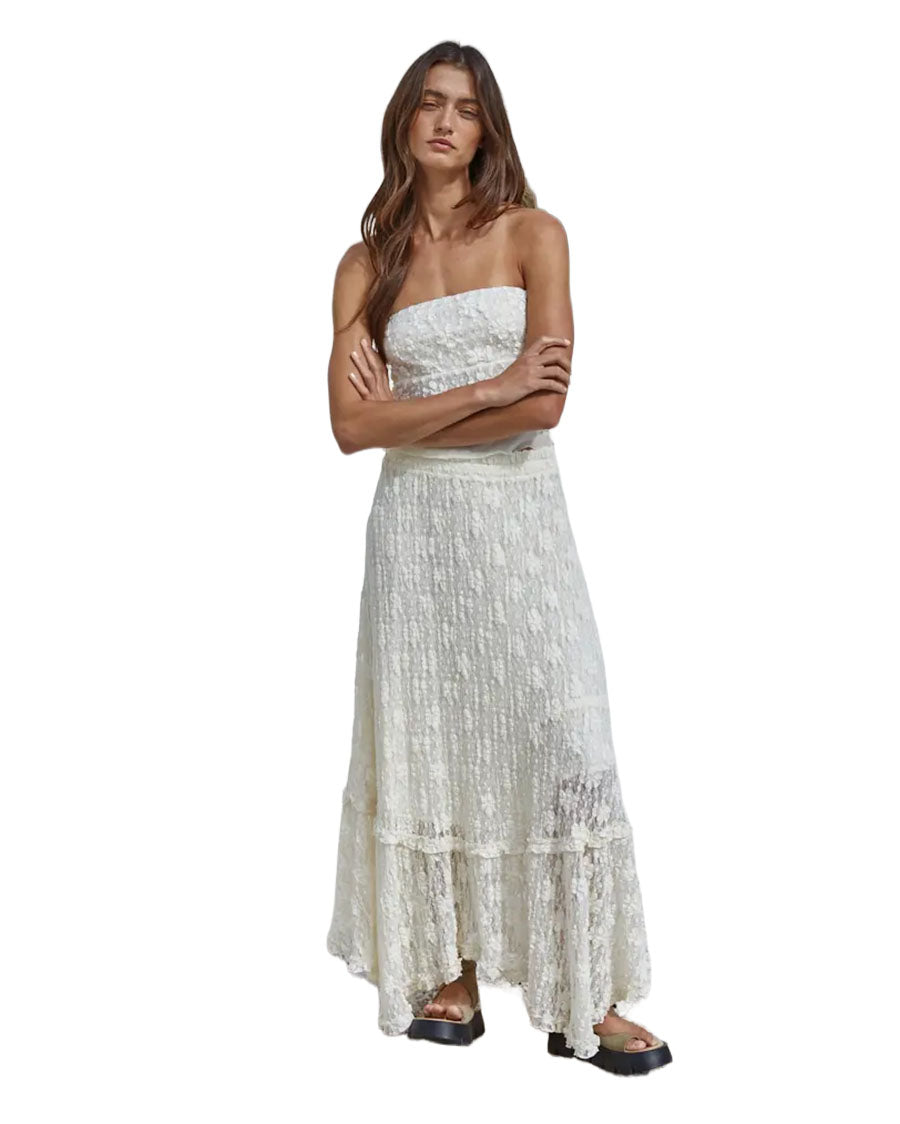 Women's Knit Lace Midi Skirt - L9327B-Ivory