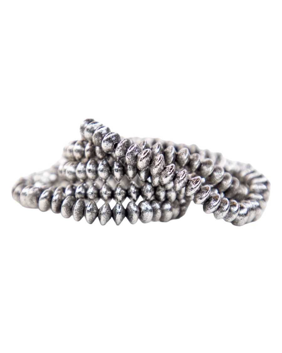 Women's 18K White Gold Plated Burnished 5 Disc Bead Stretch Bracelet Set - Wc-Br11Wg