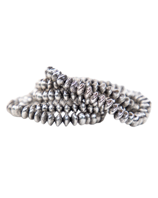 Women's 18K White Gold Plated Burnished 5 Disc Bead Stretch Bracelet Set - Wc-Br11Wg