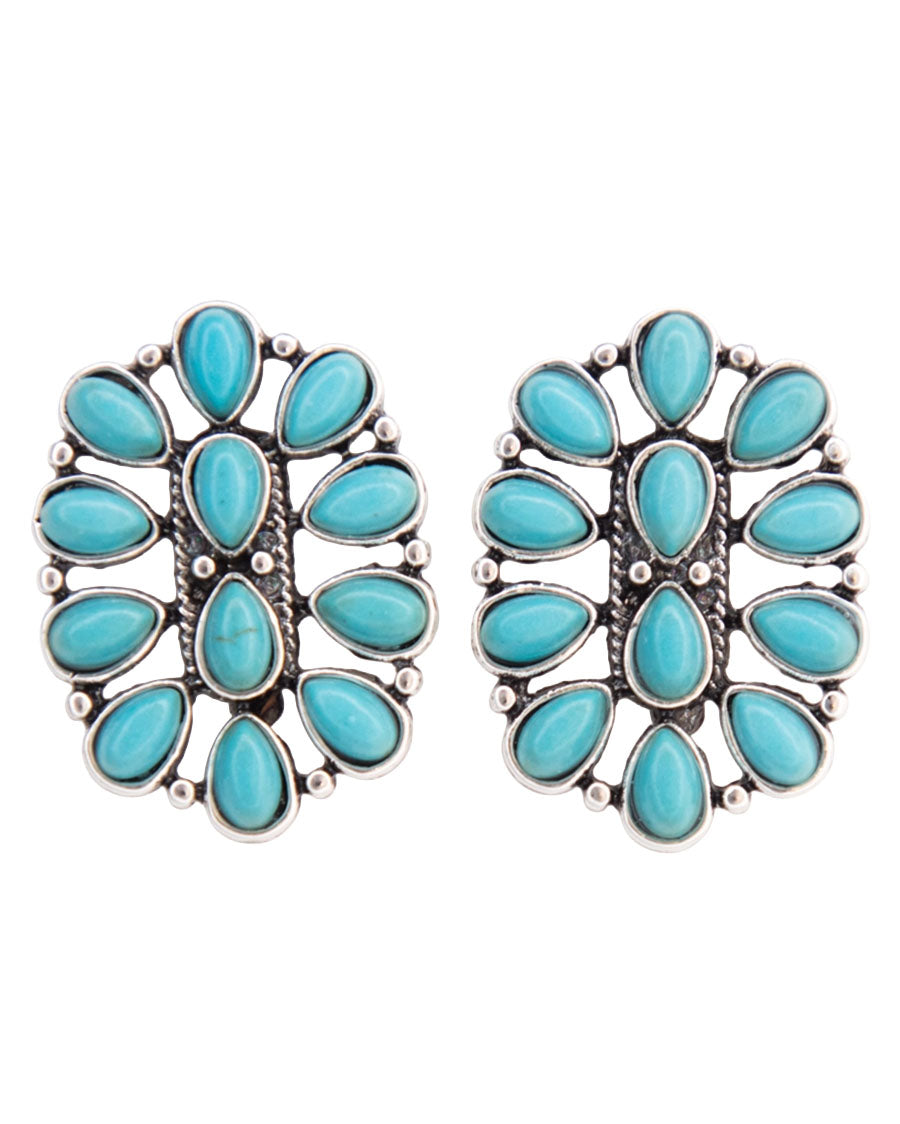 Women's 1.25" Turquoise Oval Cluster Post Earrings - E1411