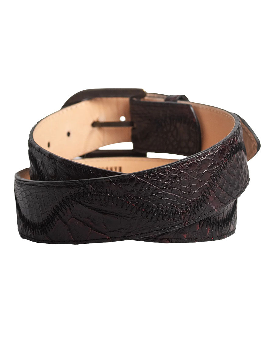 Men's Black Cherry Niloticus Embroidery & Patchwork Waves Belt - Cb305