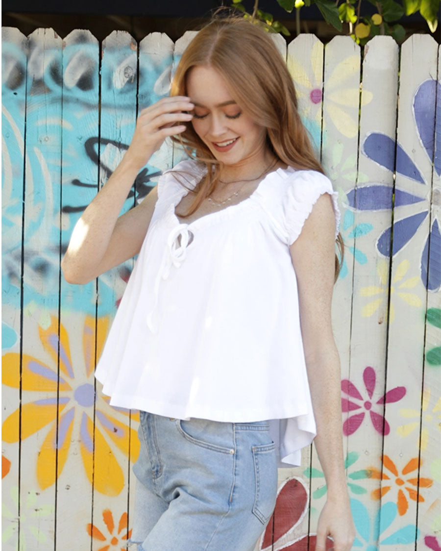 Women's Flowy Cap Sleeve Knit Babydoll Blouse - X2Eg8-Asis-White