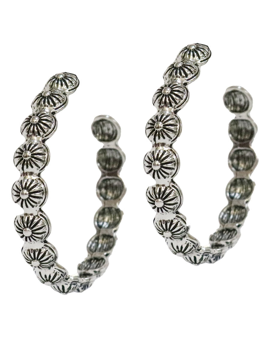 Women's 2" Burnished Silver Concho Hoop Earrings - E887