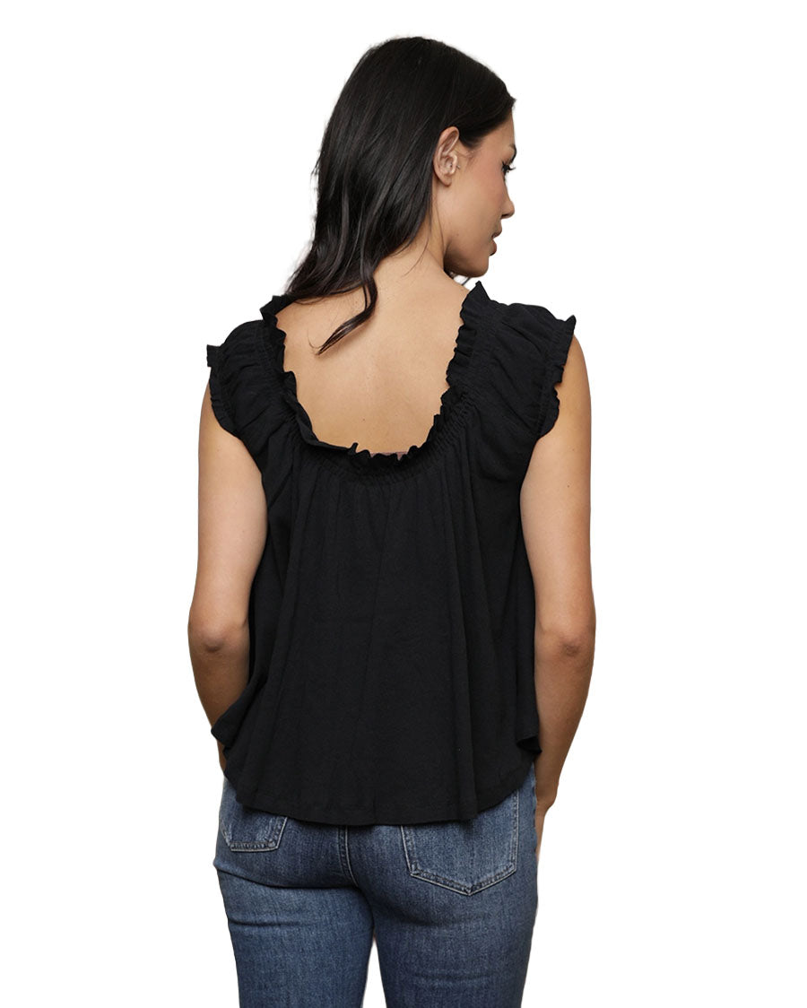 Women's Flowy Cap Sleeve Knit Babydoll Blouse - X2Eg8-Asis-Black