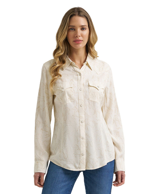 Women's Retro Americana Long Sleeve Snap Western Shirt - 112385413