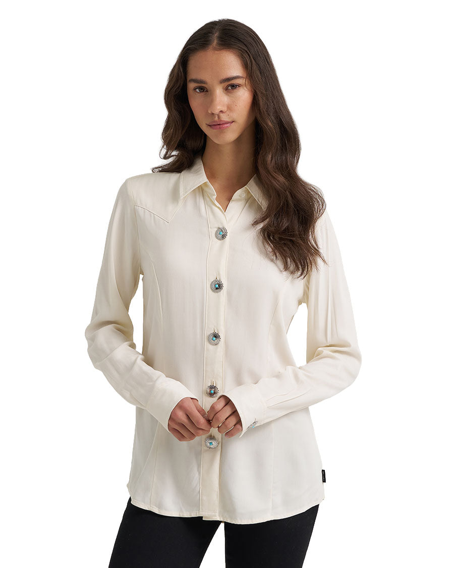 Women's Retro Punchy Long Sleeve Button Western Shirt - 112385436