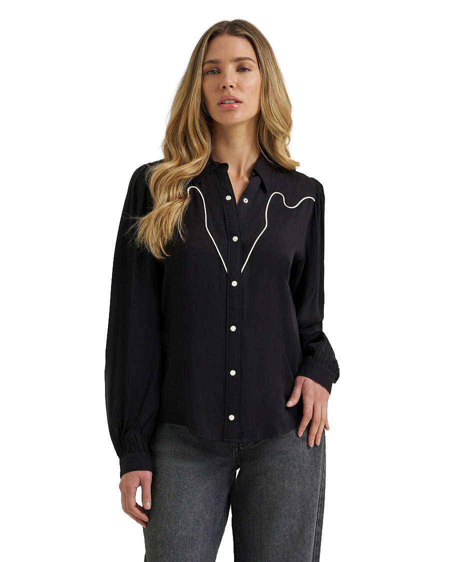 Women's Retro Punchy Long Sleeve Western Blouse - 112385449