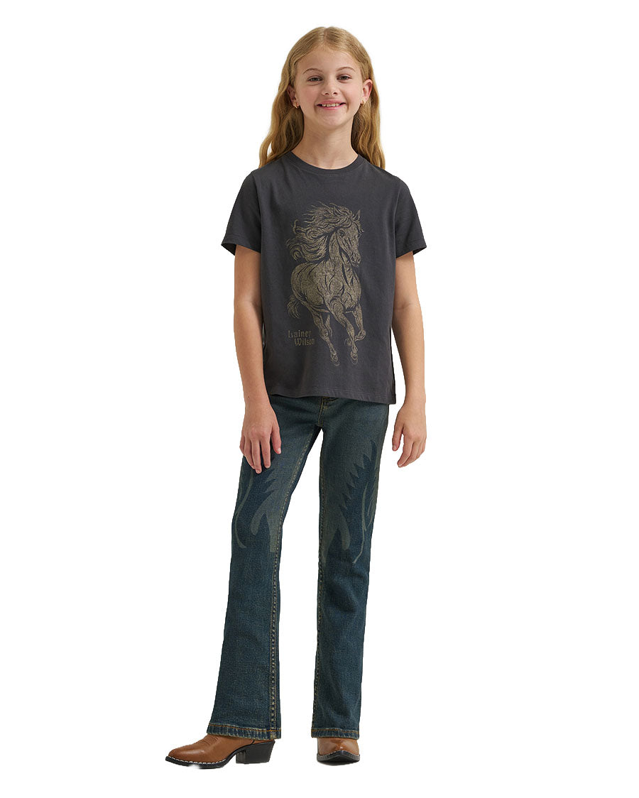 Girls' Wrangler X Lainey Wilson Girls' Glitter Horse Short Sleeve Graphic T-Shirt - 112385586