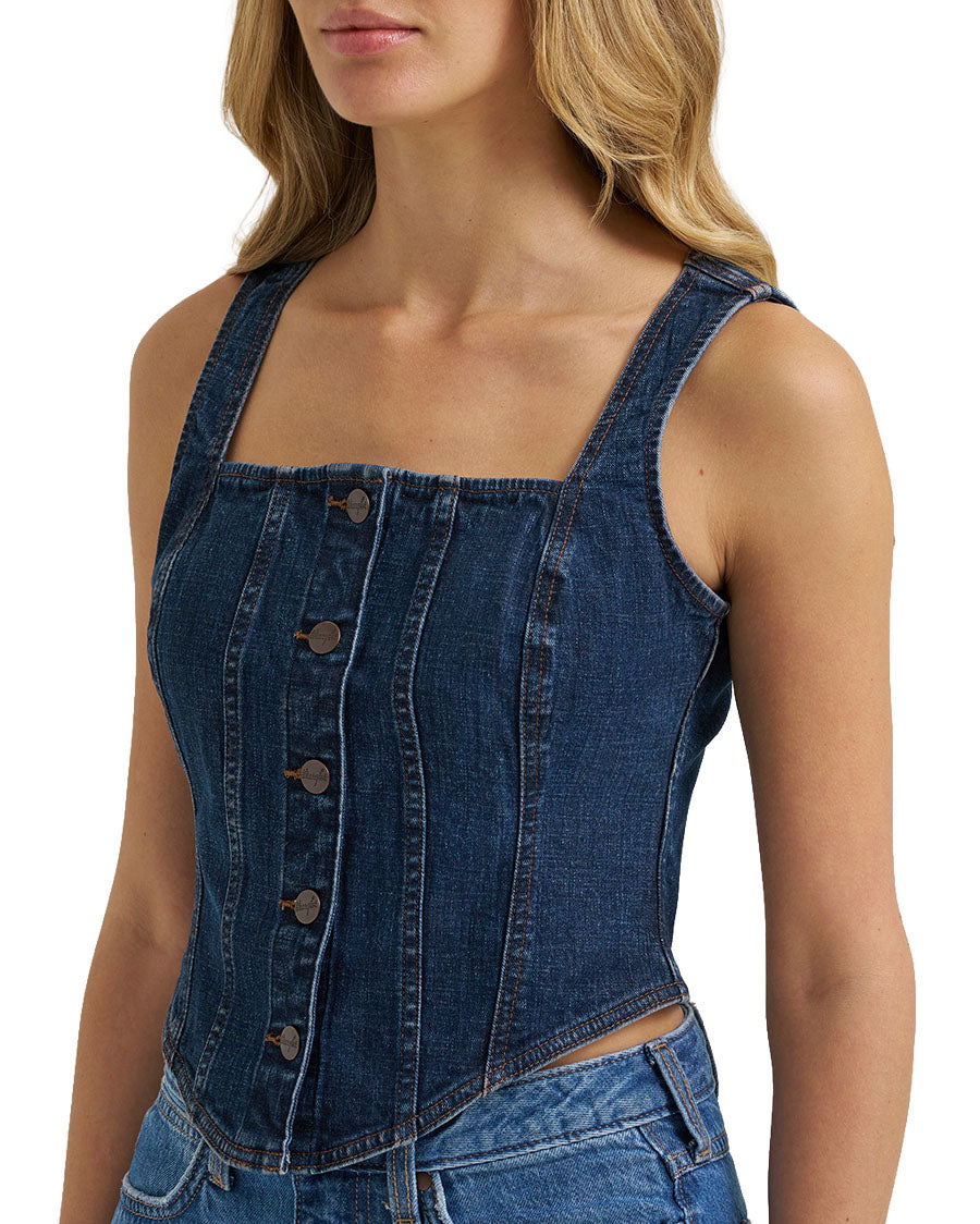 Women's Retro Americana Denim Bustier Vest - 112385709