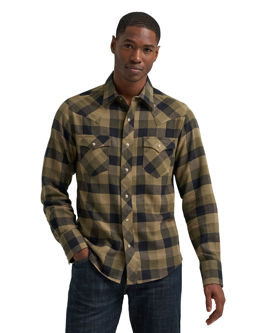 Men's Retro Flannel Long Sleeve Snap Western Shirt - 112385918