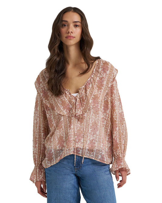 Women's Retro Americana Ruffle Long Sleeve Blouse - 112385995