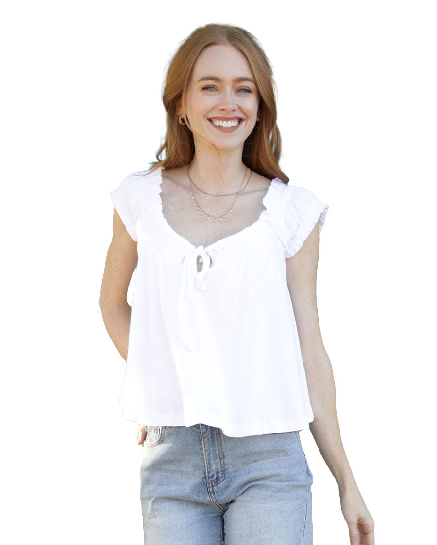 Women's Flowy Cap Sleeve Knit Babydoll Blouse - X2Eg8-Asis-White