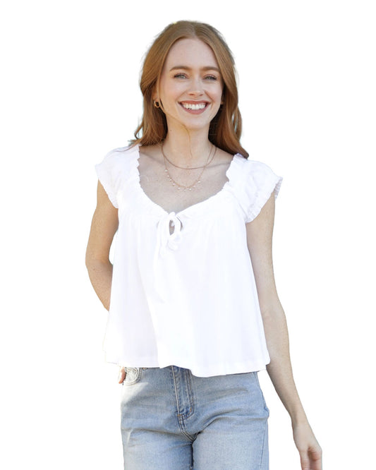 Women's Flowy Cap Sleeve Knit Babydoll Blouse - X2Eg8-Asis-White