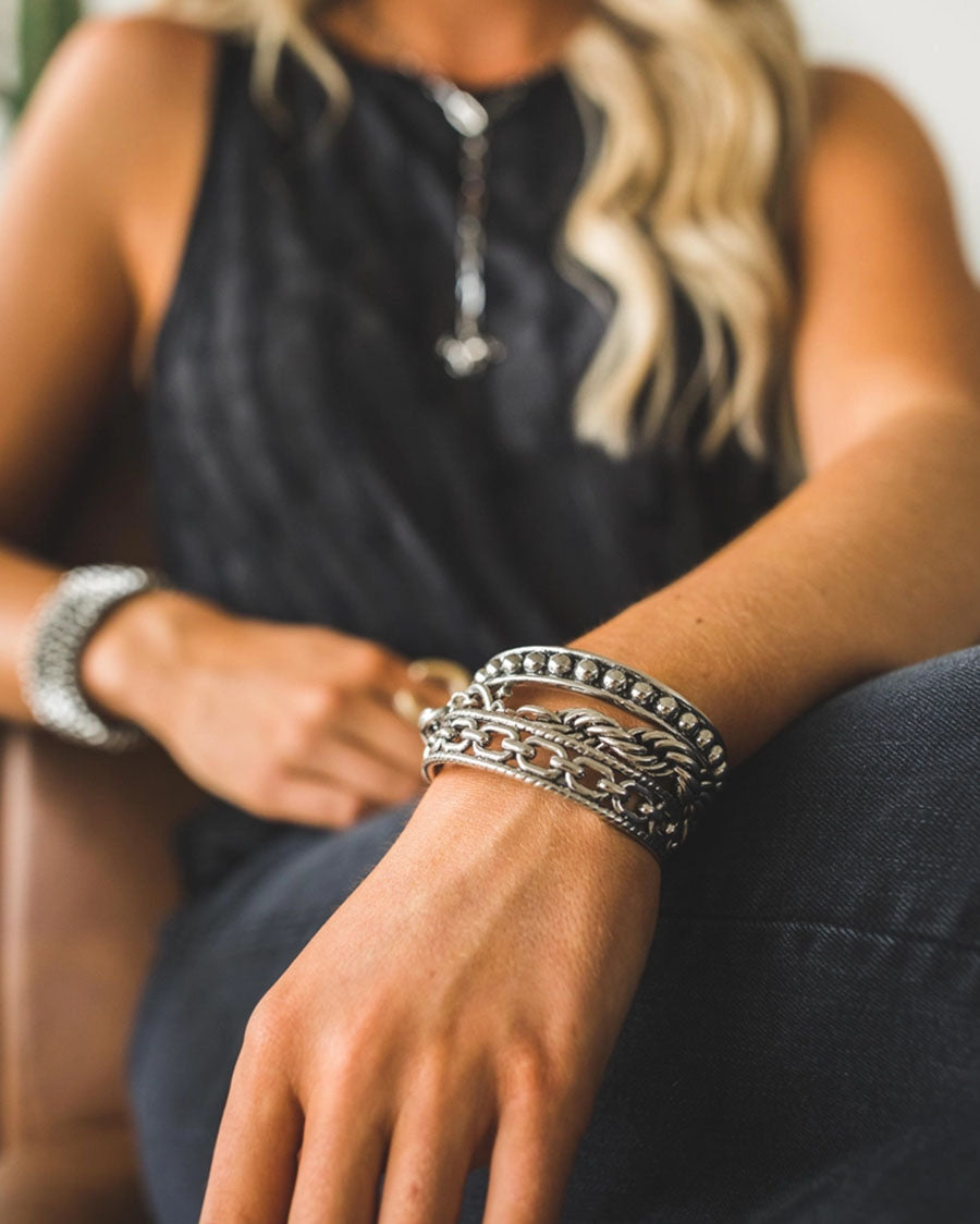 Women's 18K White Gold Plated Rope And Chain Cuff Bracelet - Wc-Br03Wg