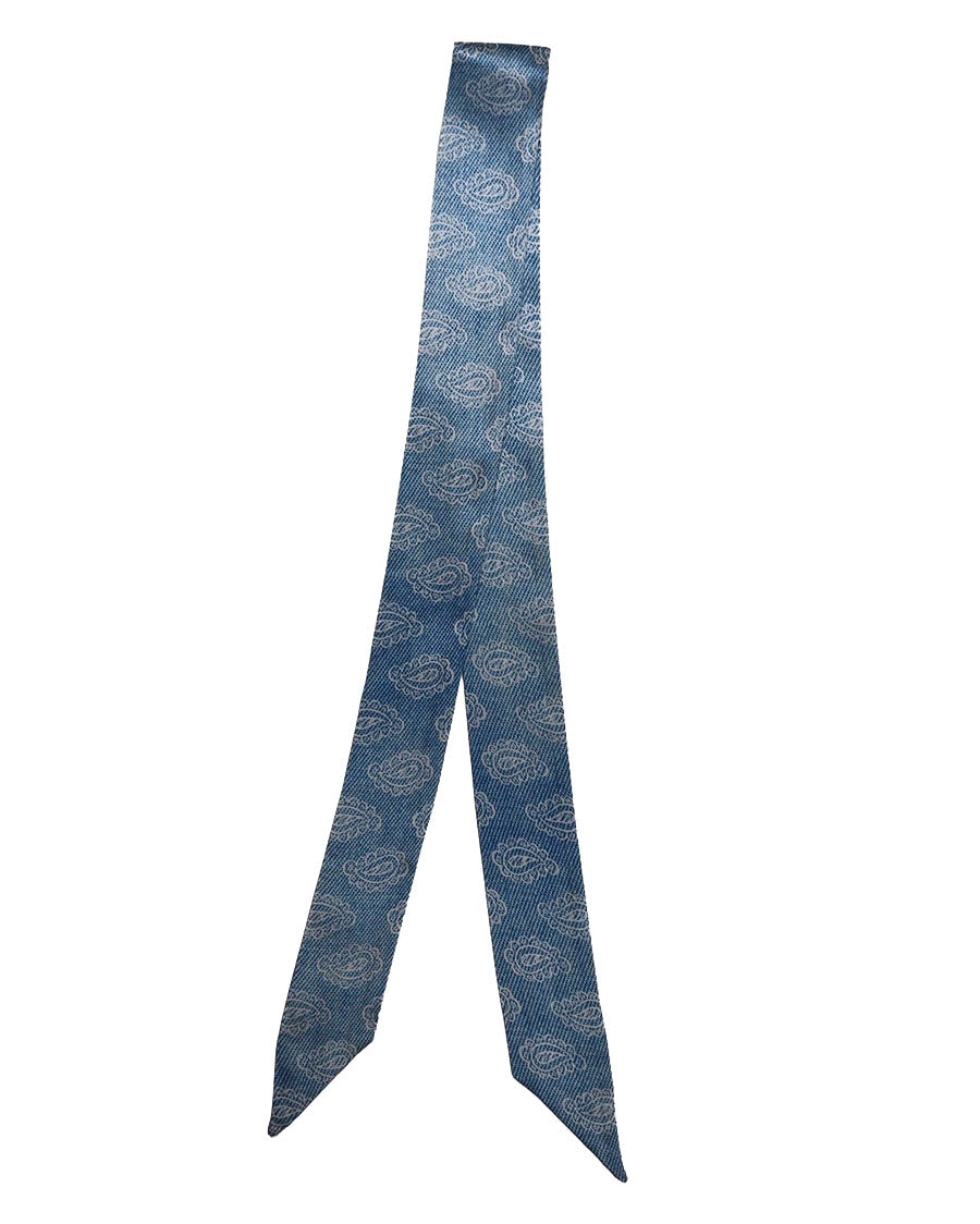 Women's 100% Silk White Paisley Pattern Twilly Scarf - Tw016Dnm