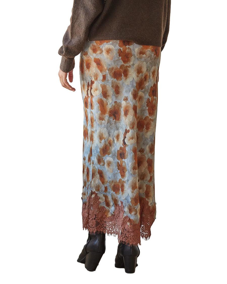 Women's Woven Floral Print Pencil Midi Skirt - L9910-Grey-Camel