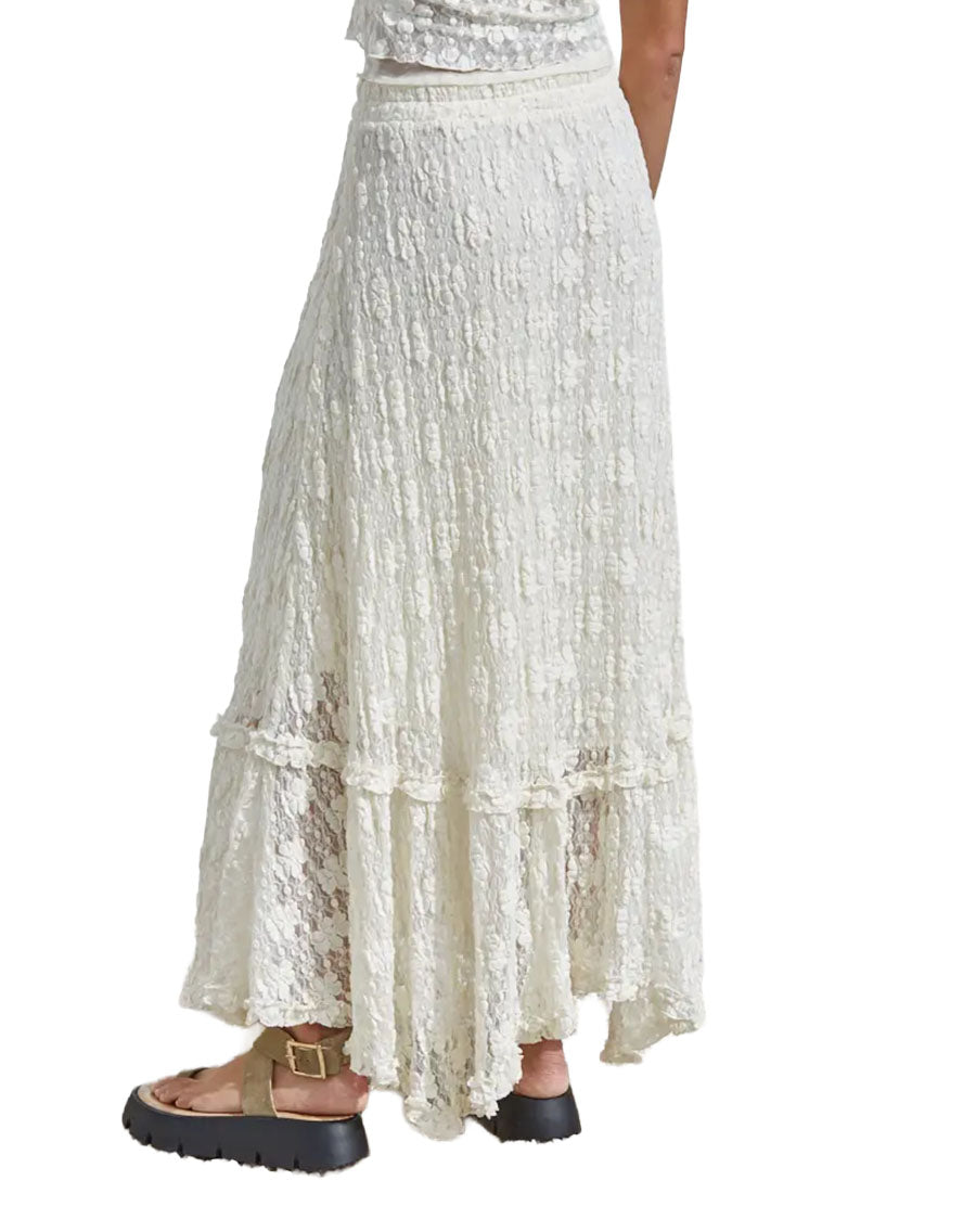Women's Knit Lace Midi Skirt - L9327B-Ivory