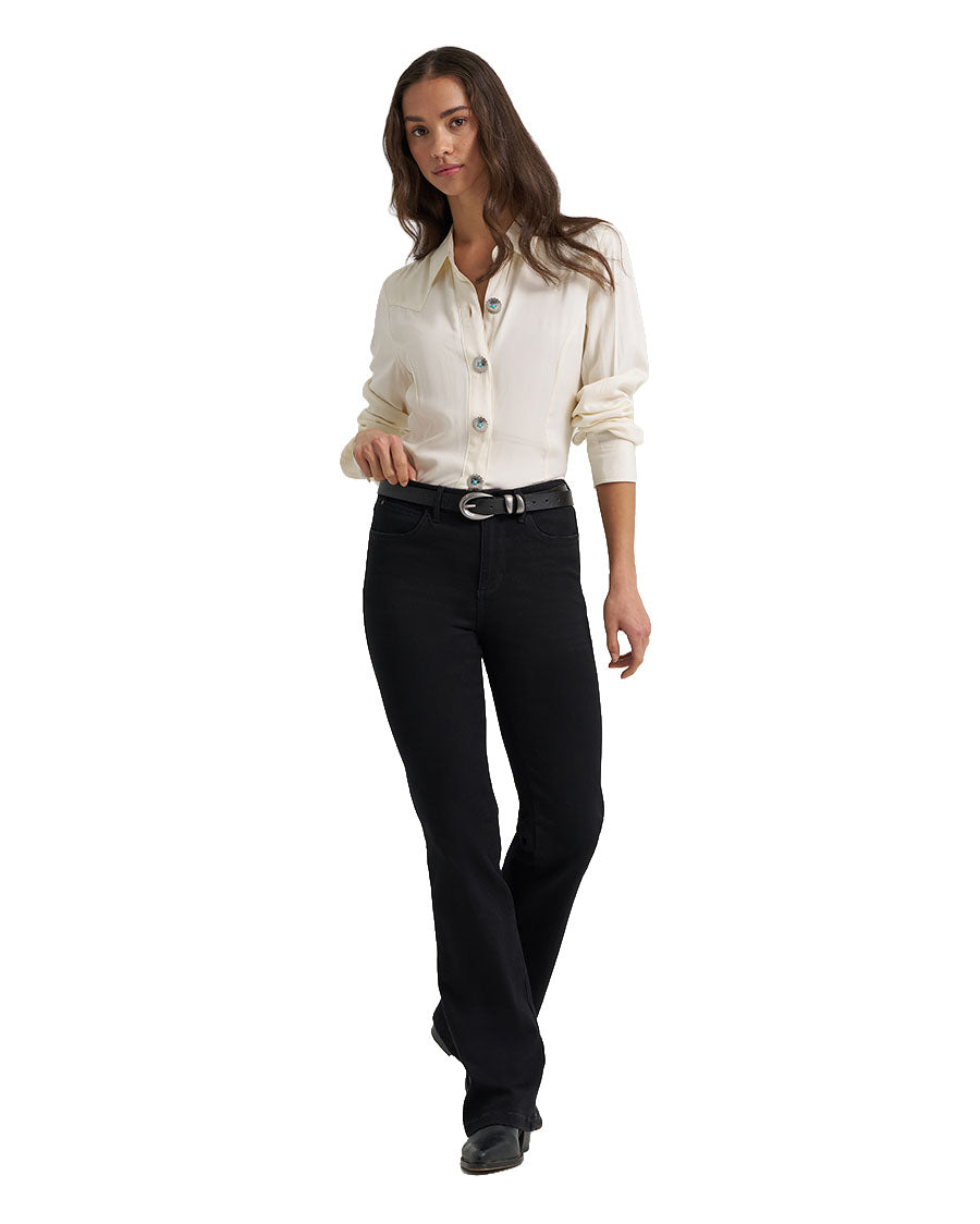 Women's Retro Punchy Long Sleeve Button Western Shirt - 112385436