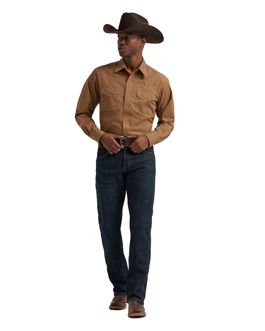 Men's Retro Long Sleeve Modern Fit Western Shirt - 112385599