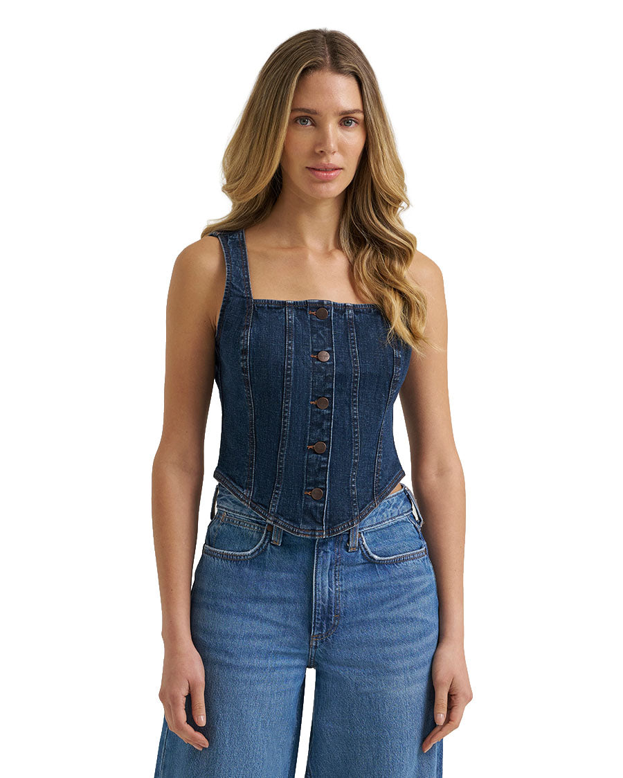 Women's Retro Americana Denim Bustier Vest - 112385709