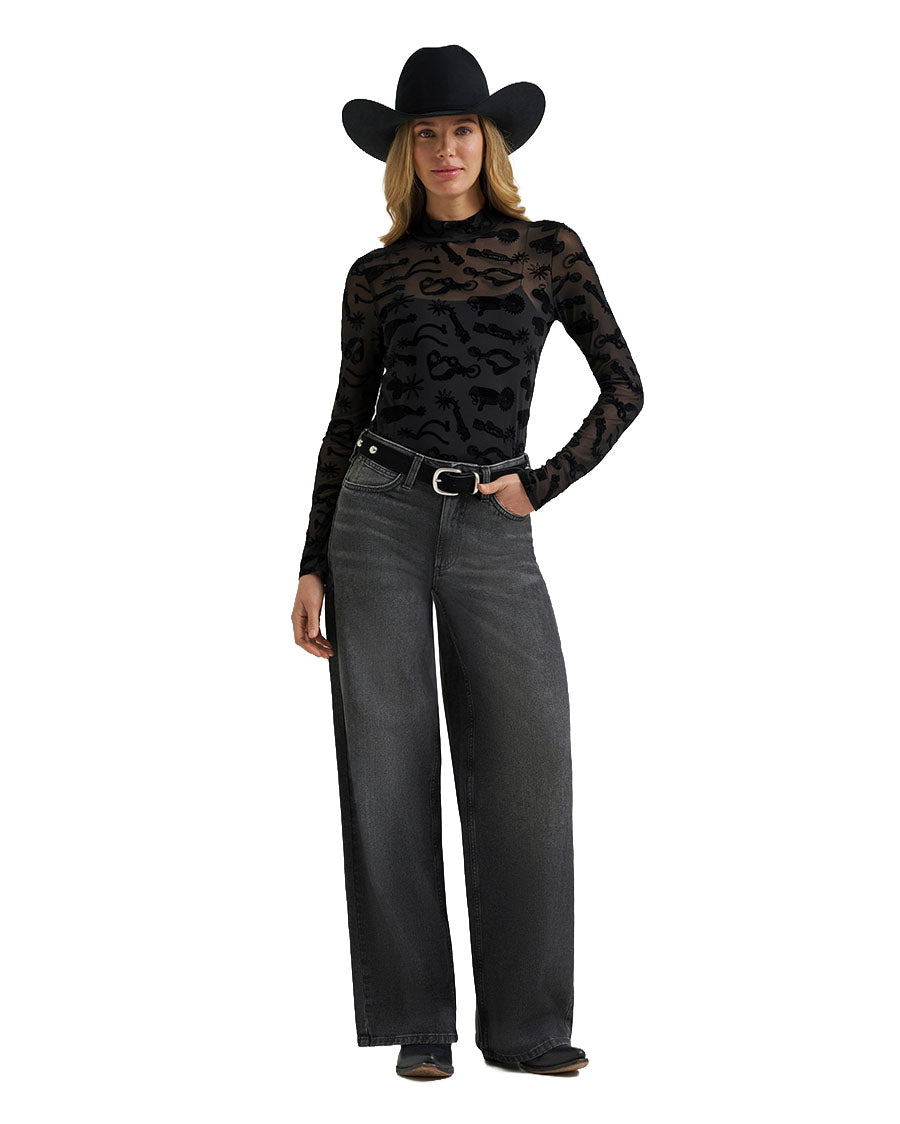 Women's Retro Punchy Mock Neck Knit Long Sleeve Top - 112385967