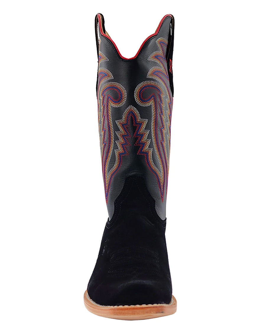 Men's Black Roughout Cowhide Western Boots - RW8208-1