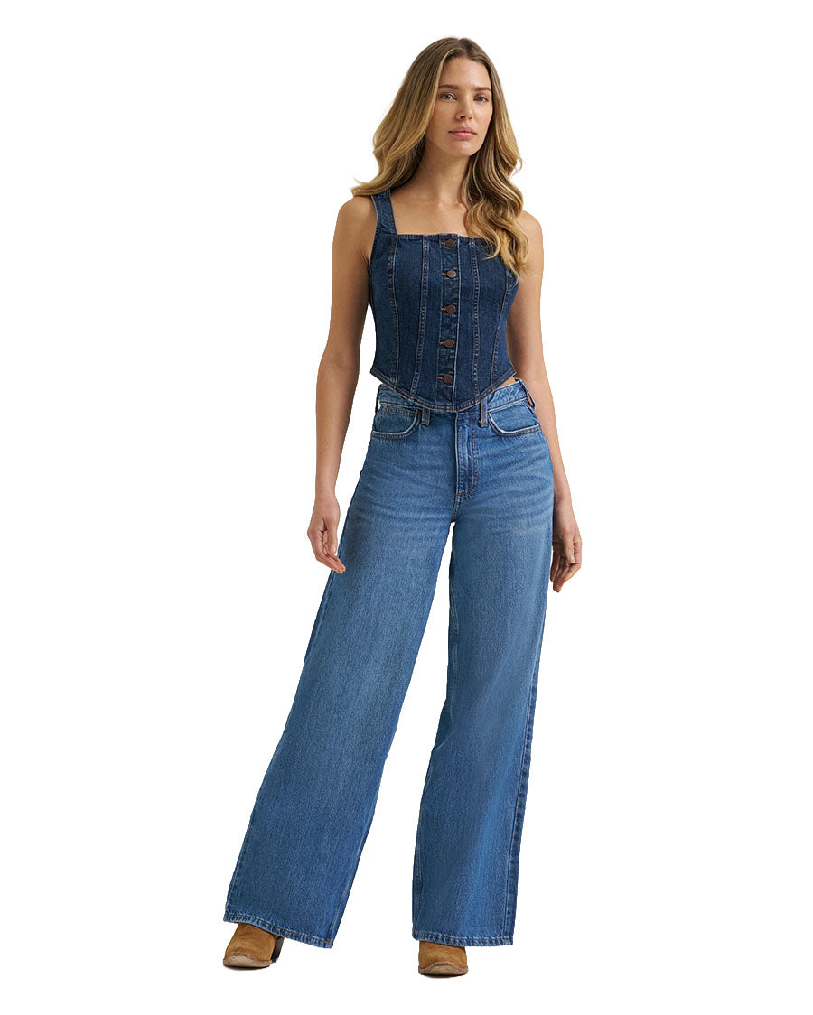 Women's Retro Americana Denim Bustier Vest - 112385709