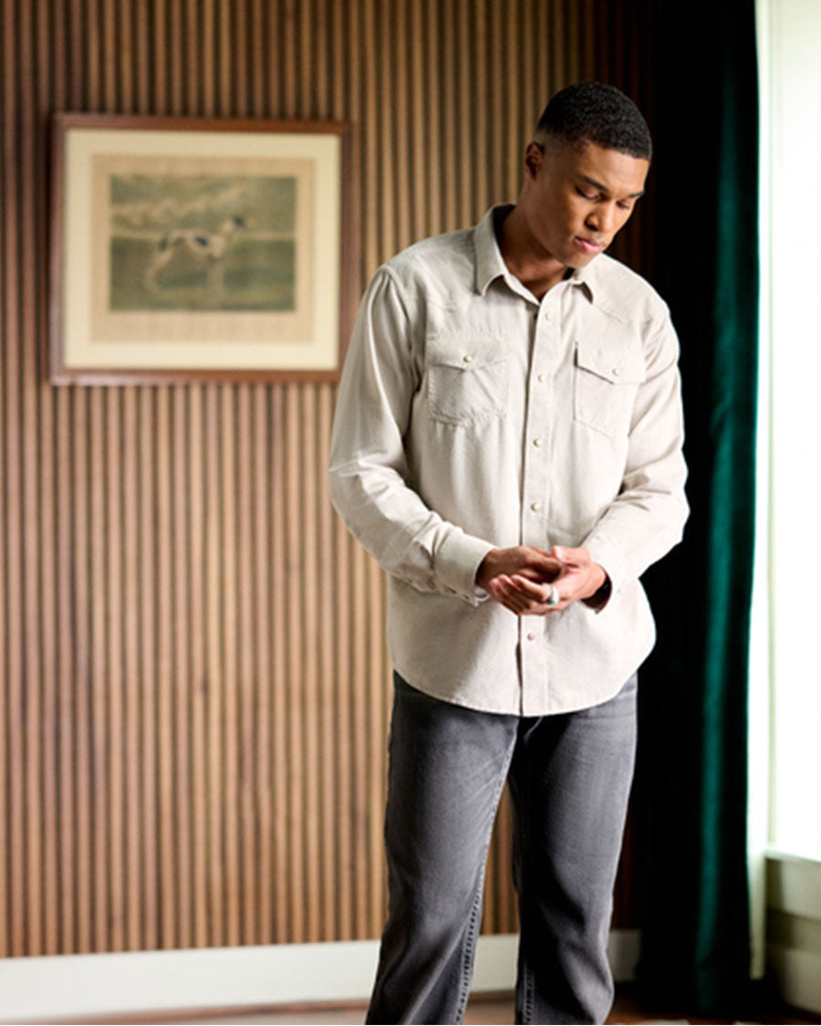 Men's Retro Handorf Corduroy Fitted Snap Long Sleeve Western Shirt - 10080647