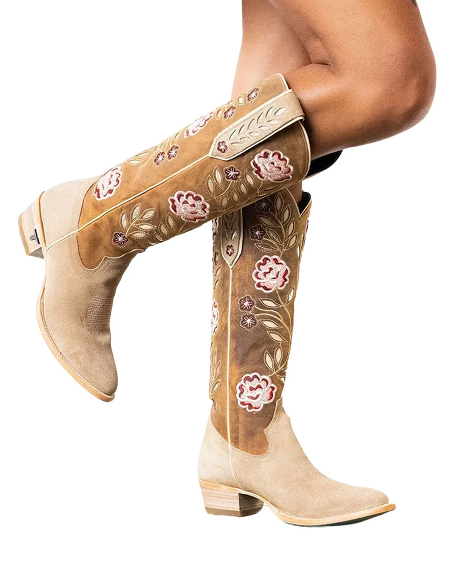 Women's Latte Suede & Burnt Caramel Kenzie Western Boots - Lb2607A