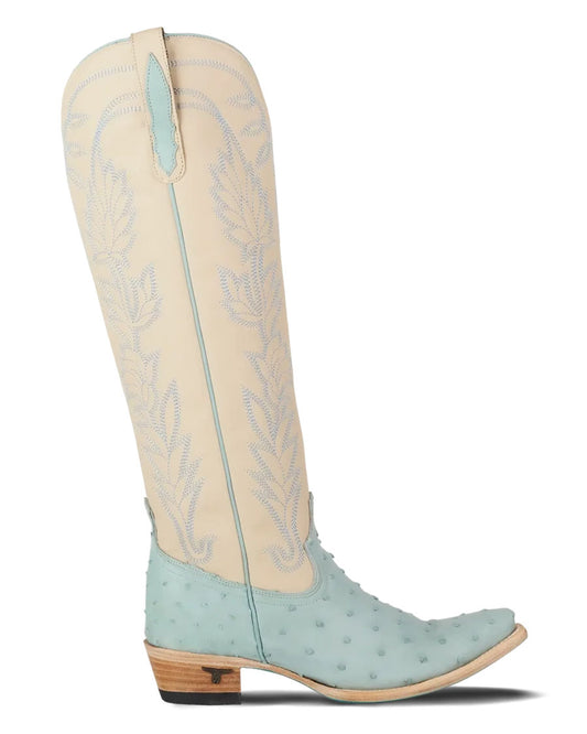 Women's Powder Blue Ostrich Sandaga Knee High Western Boots - Lb0570H
