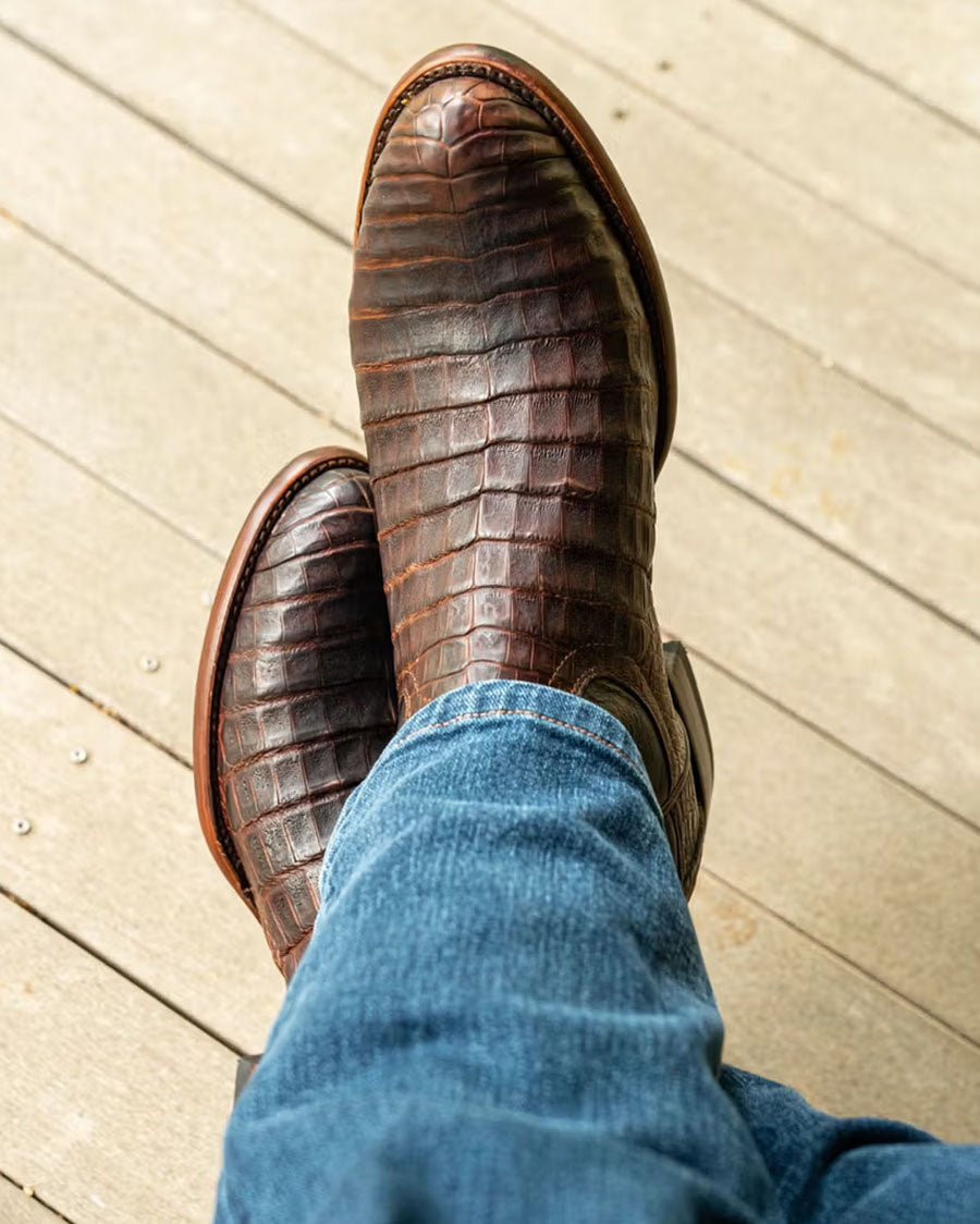 Men's The Earl Western Boots Mahogany Caiman - 10002-MOH