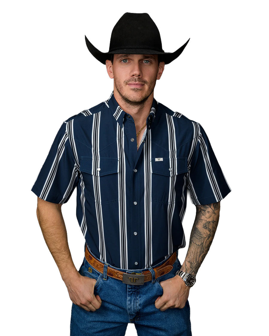 Men's The Hatfield Short Sleeve Snap Performance Western Shirt - Blue - Fps1026177