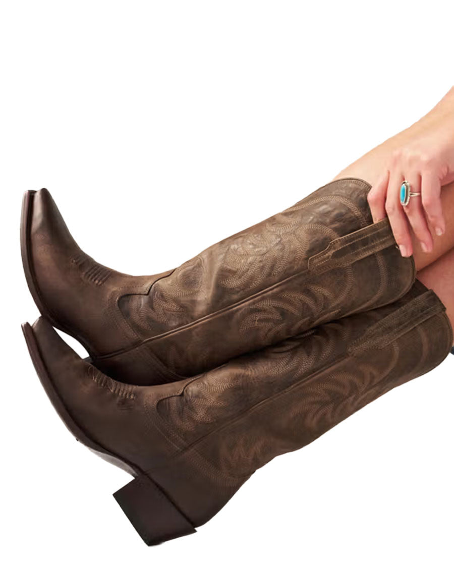 Women's The Annie Wide Calf In Cafe Goat Western Boots - 20062-Caf