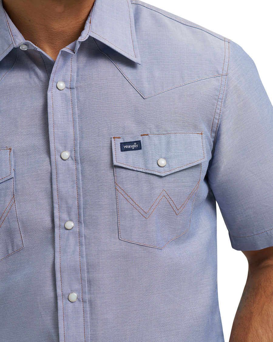 Men's Chambray Short Sleeve Western Shirt - 1070131Mw - 112370331