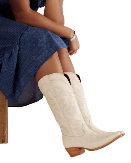 Women's The Annie Wide Calf In Bone Cowhide Western Boots - 20062-Bon