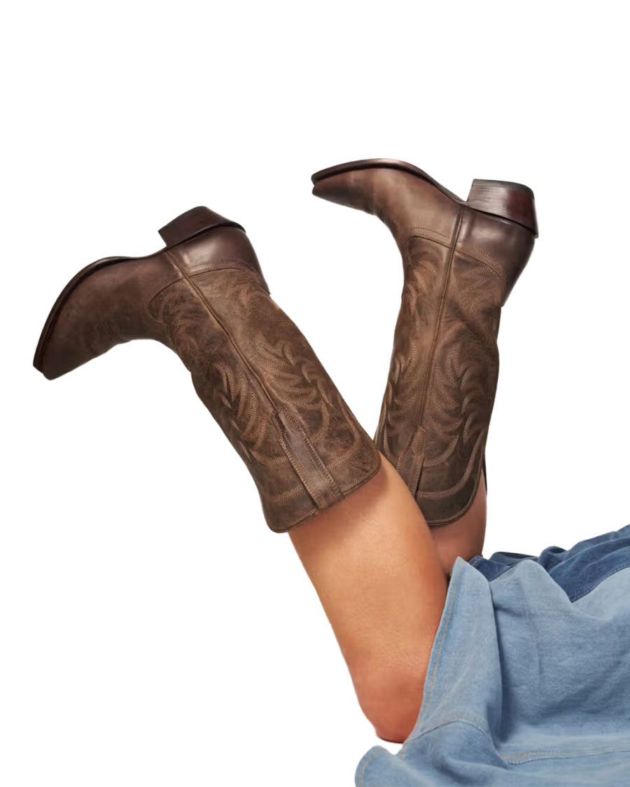 Women's The Annie Wide Calf In Cafe Goat Western Boots - 20062-Caf