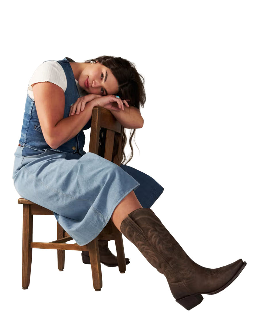 Women's The Annie Wide Calf In Cafe Goat Western Boots - 20062-Caf