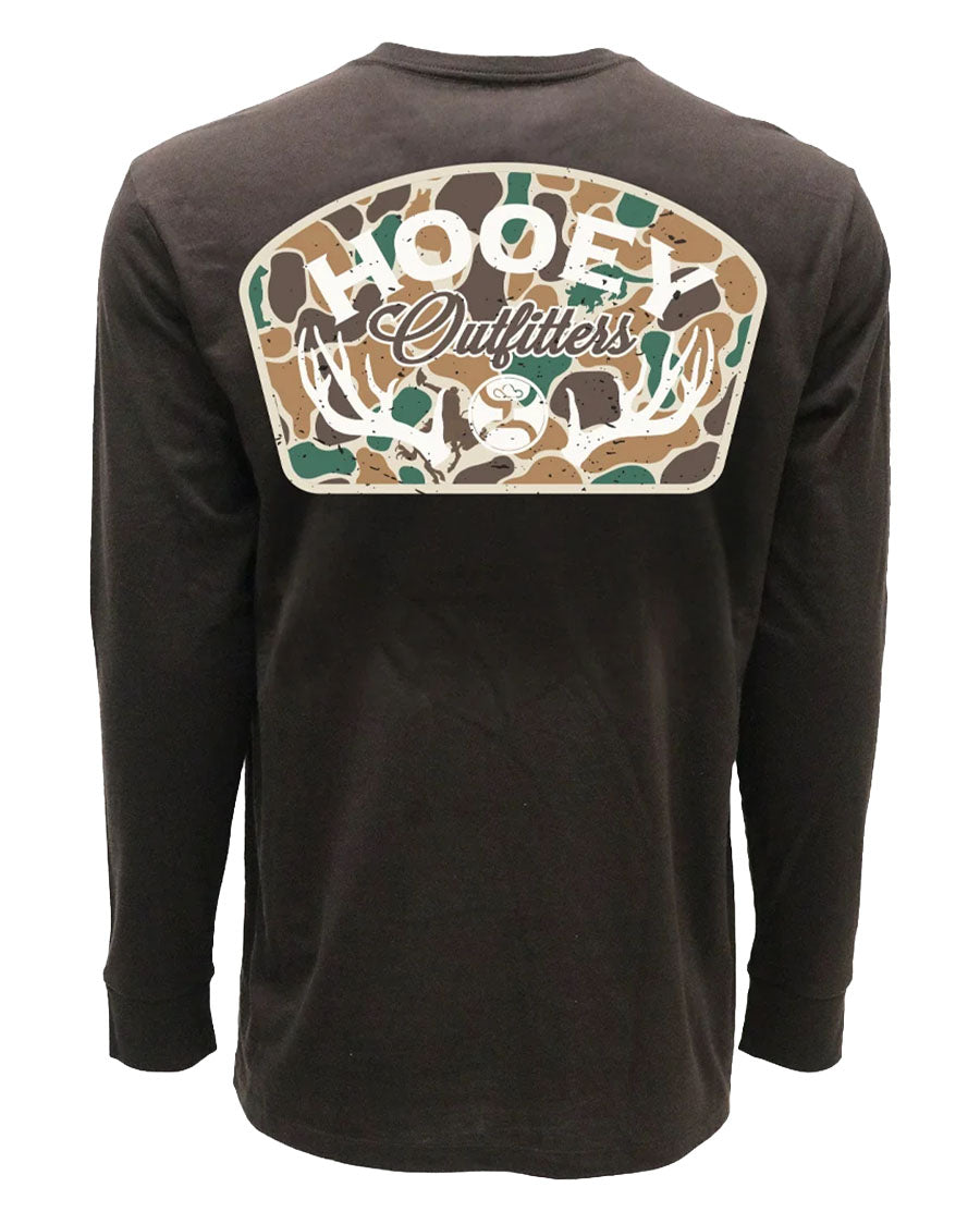 Men's Crew Neck Reactive Dye Long Sleeve Camo Antler Graphic T-Shirt - Ht2615Dkbr