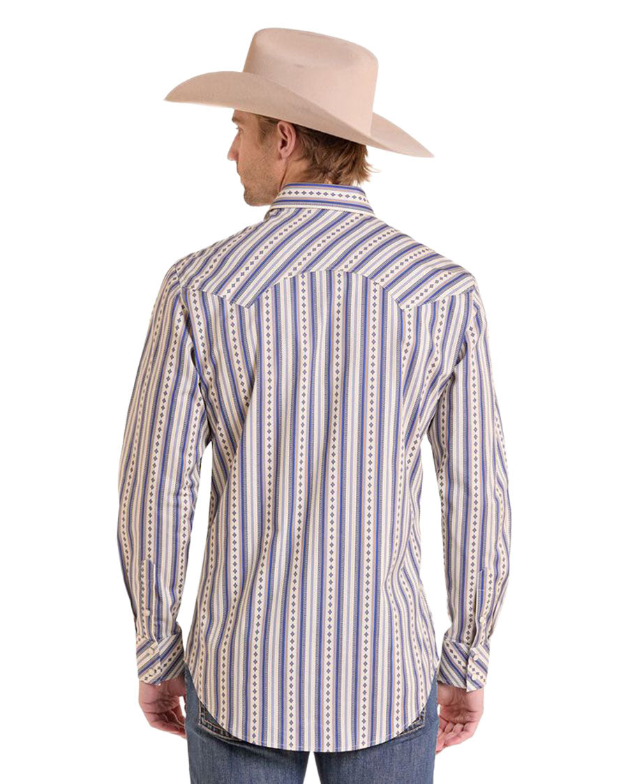 Men's Long Sleeve Stripe Diamond Print Snap Western Shirt - Bmn2S10103-46
